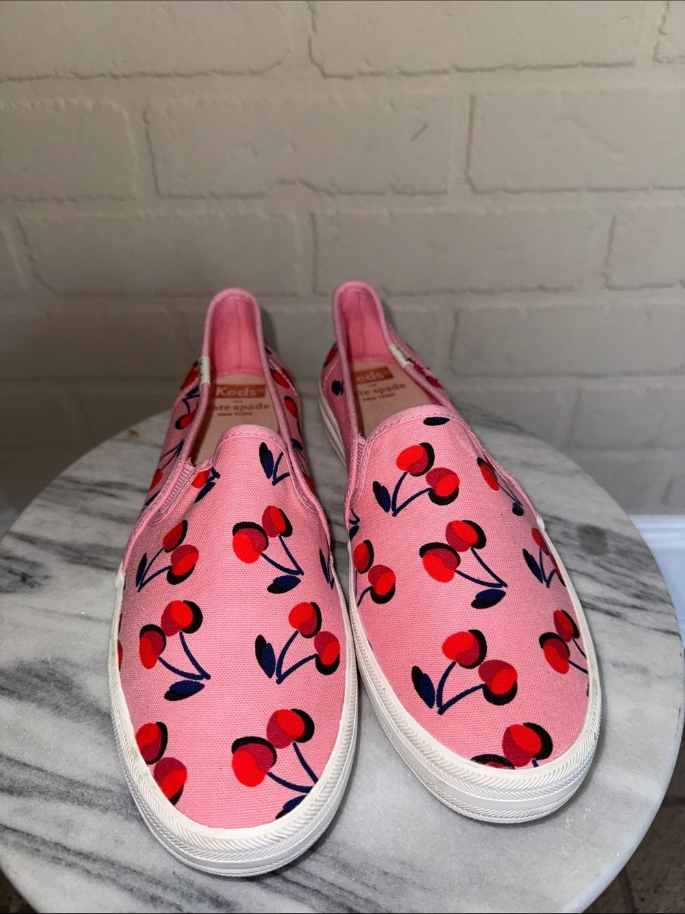 kate spade KEDS Pink Canvas Cherry Print Slip On Sneakers 7.5 size